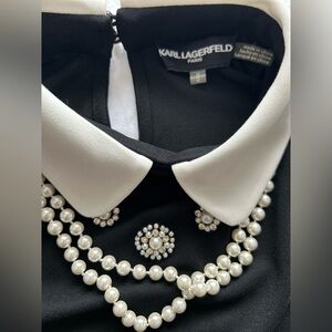 NWOT Karl Lagerfeld Blouse w. Removable Pearl Necklace.